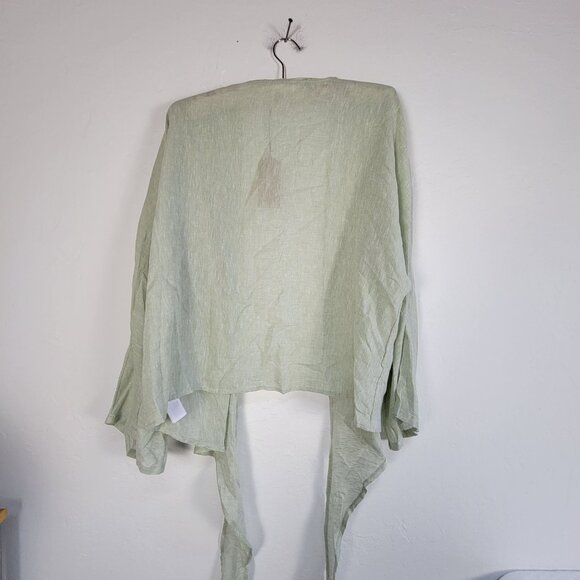 Christian Siriano Light Green Linen Blend Open Tie-Front Cardigan One Size New - Picture 2 of 7
